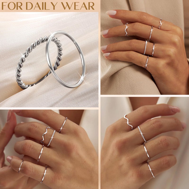 LOYALLOOK 8PCS Silver Stacking Ring Set for Women Dainty Thumb Stackable Rings Stainless Steel Silver Thin Rings Pinky Midi Ring Set - Image 5